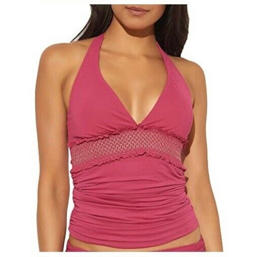 Bleu by Rod Beattie Metallic Smocked Halter Tankin